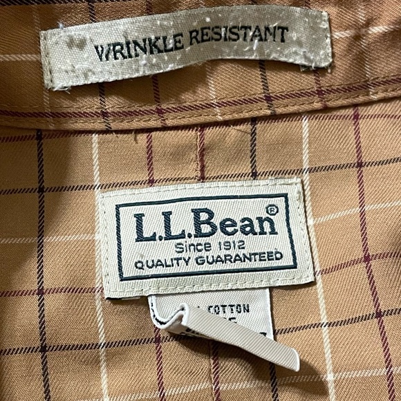 LL Bean brown long sleeve beige button down collared Wrinkle Resistant shirt - Picture 6 of 8